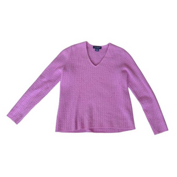 Ann Taylor Cashmere Fuchsia Pink V-Neck Sweater 2 Ply Preppy Womens Size Medium - Picture 9 of 9